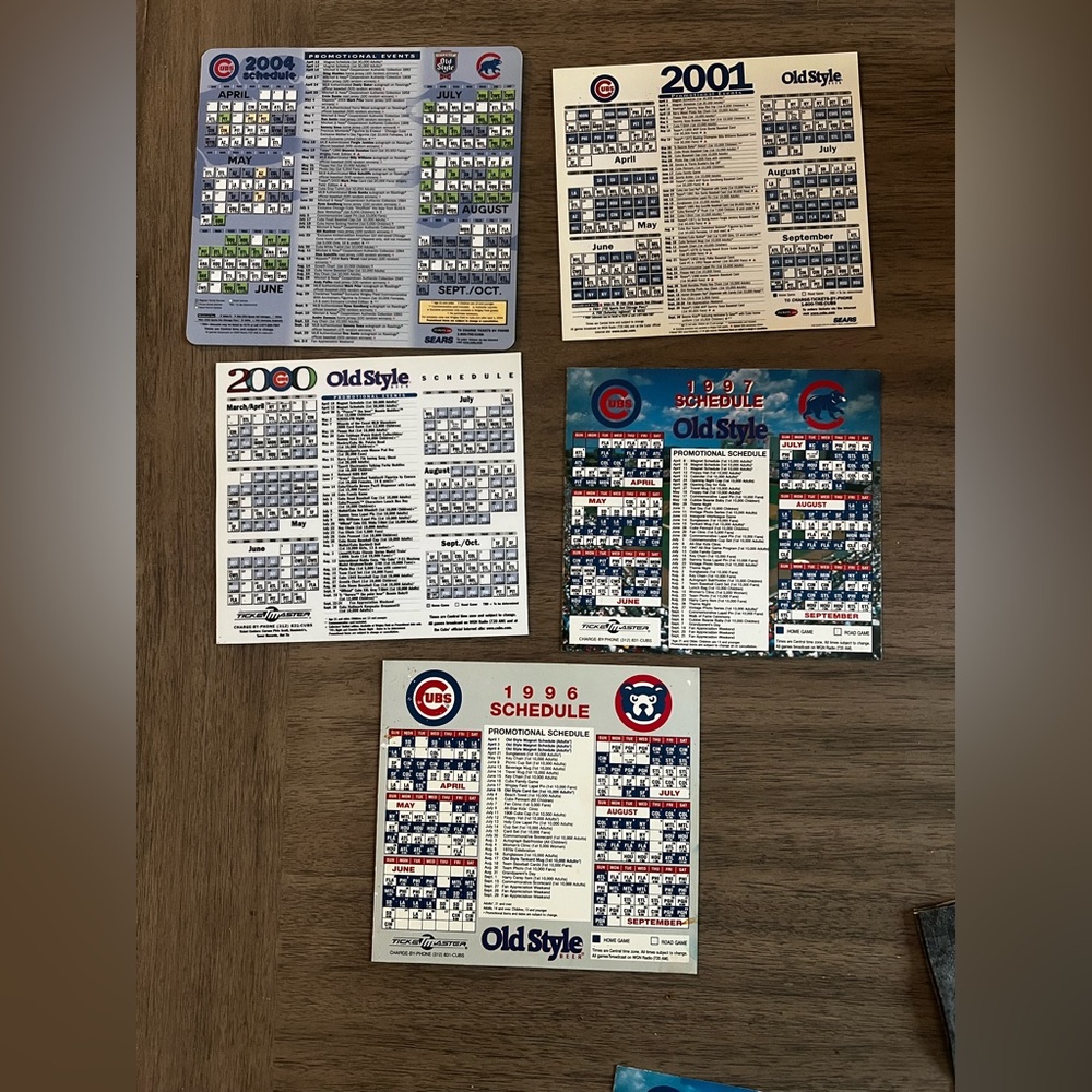SOLD Chicago Cubs Vintage 5 Promotional Magnet Calendar 1996 1997 2000 2001 2004